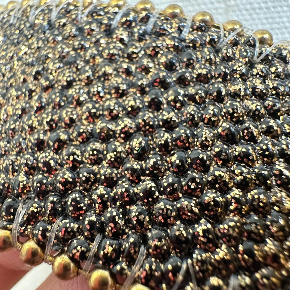 Vintage 80s Beaded Belt M Gold Bronze Metallic Leather Glam Maximalist